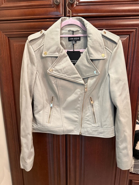 Lamarque Jackets & Blazers - Lamarque Cream Leather Moto Jacket with Gold Hardware